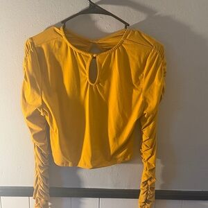 Yellow Ruched Sleeve Women's Top